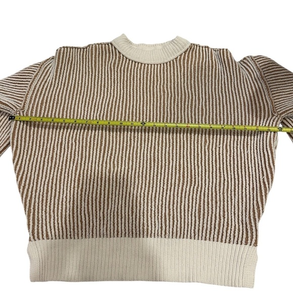 NWOT Aerie Brown and White Chunky Knit Crewneck Sweater Oversized XXS - Picture 5 of 7